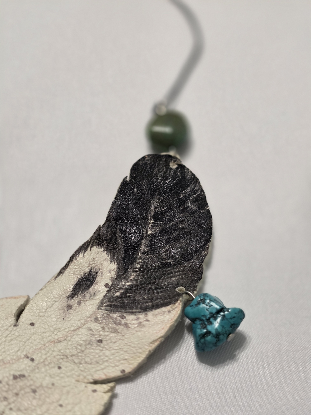 Handmade Feather Pendant Necklace with Turquoise Accent